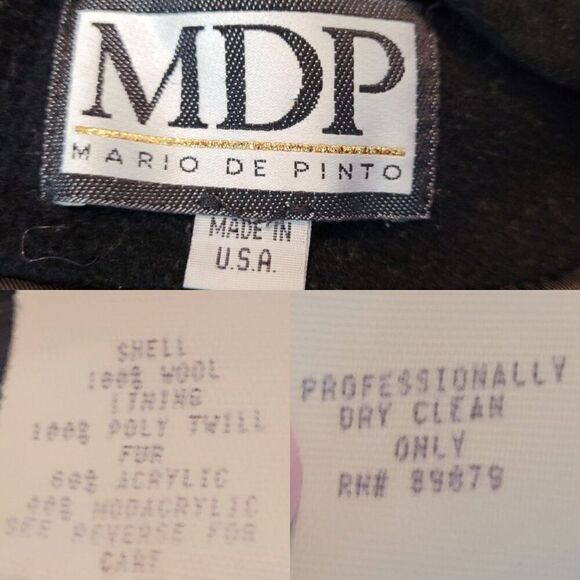 Vintage 80s Black Wool Coat 2X Faux Fur Hood Cuffs Button Front USA City Classic - Picture 3 of 11